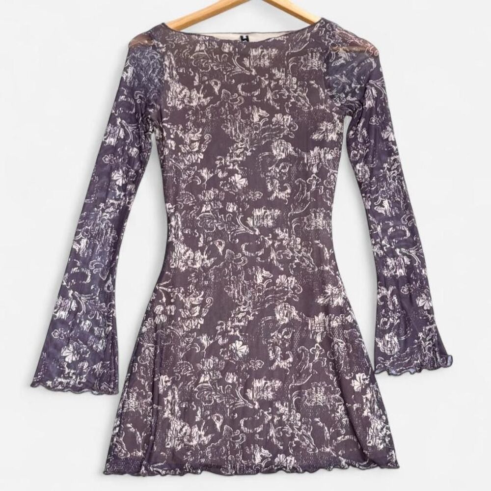 Whimsigoth Brown Botanical Mesh Mini Dress Fairycore XS